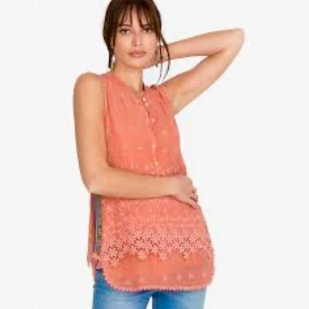 Johnny Was embroidered Malin tank, Ladies XS coral sleeveless floral boho top - Picture 14 of 14